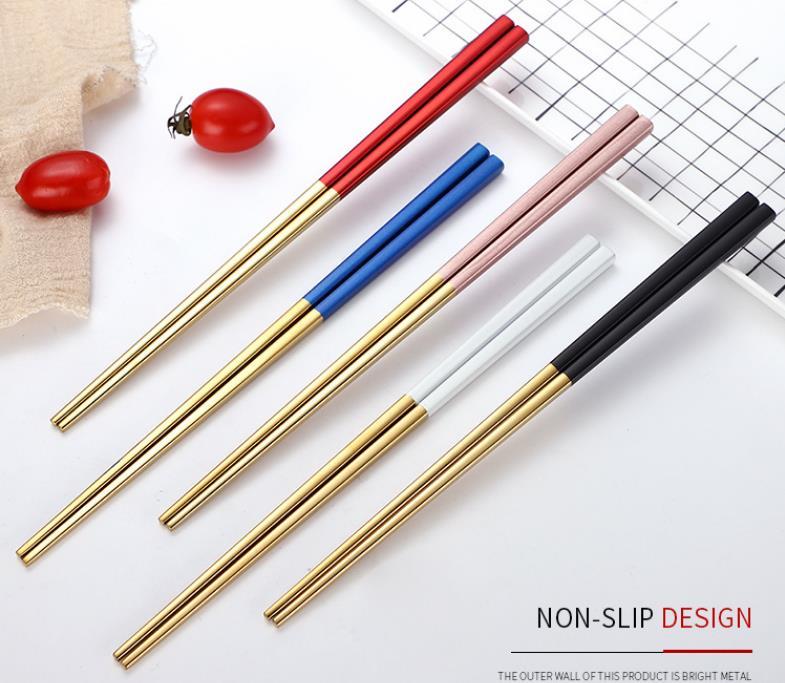 304 Stainless Steel Chopsticks Gold Black Silver Square Chopsticks Bar Restaurant Kitchen Supplies Christmas Party Wholesale