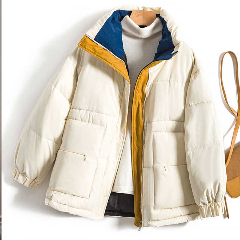 Yedinas Winter Coat Women Ladies Jackets And Coats Korean Style Long Sleeve Warm Parka Femme Loose Casual Patchwork Fashion 210527