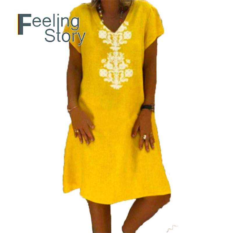 Boho Women Summer Dress Plus Size Print Short Sleeve V Neck Knee Length Yellow Cotton Linen es Arrival 210603, Khaki
Boho Women Summer Dress Plus Size Print Short Sleeve V Neck Knee Length Yellow Cotton Linen es Arrival 210603, Khaki