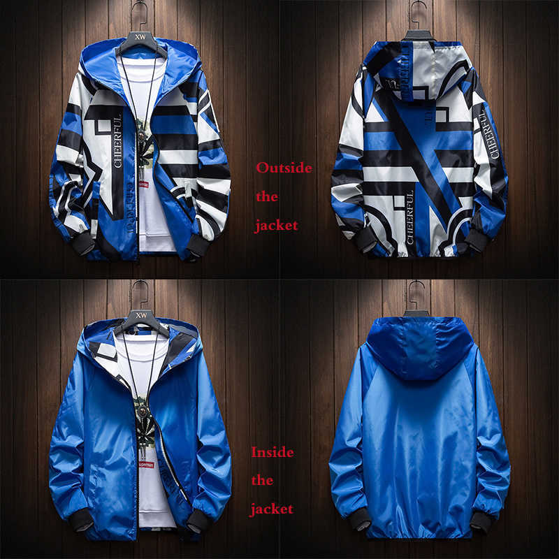 The Two-sided Men's Jacket, Men's Fashion Geometric Pattern Windbreaker, Lightweight Outerwear M-7XL 210818