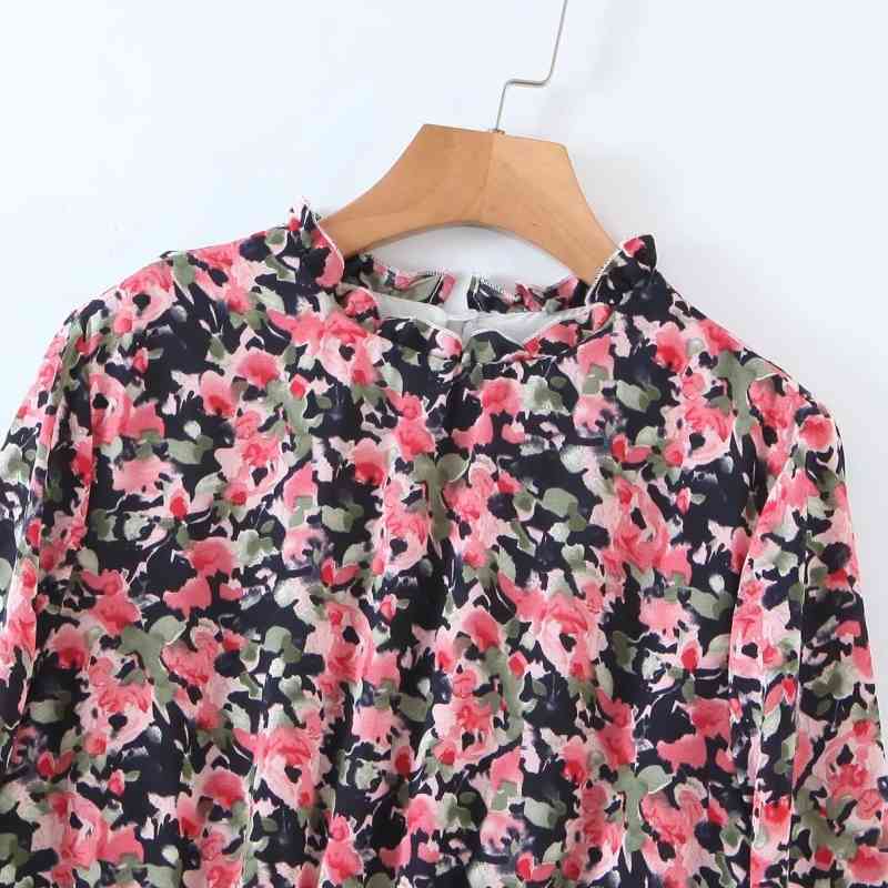 Summer Women Flower Printing Elastic Waist Midi Dress Female O Neck Three Quarter Sleeve Clothes Casual Lady Loose Vestido D7378 210430