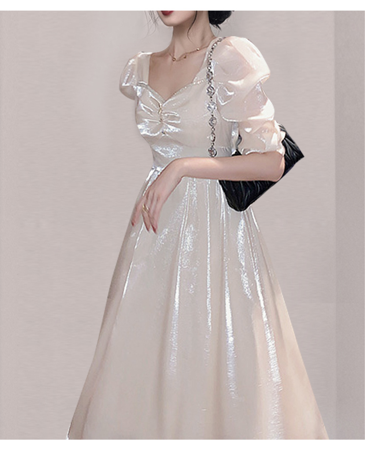 Summer Women Fairy Dresses Retro French Elegant Office Lady V-Neck Puff Sleeve Slim Waist Midi Dress Vestidos 210519