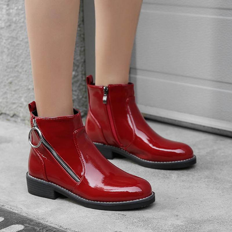 Boots Winter Women's Shoes Patent Leather Medium Heel Footwear Black Red Woman Zipper Chain Large Size Ankle Boot 2021
Boots Winter Women's Shoes Patent Leather Medium Heel Footwear Black Red Woman Zipper Chain Large Size Ankle Boot 2021