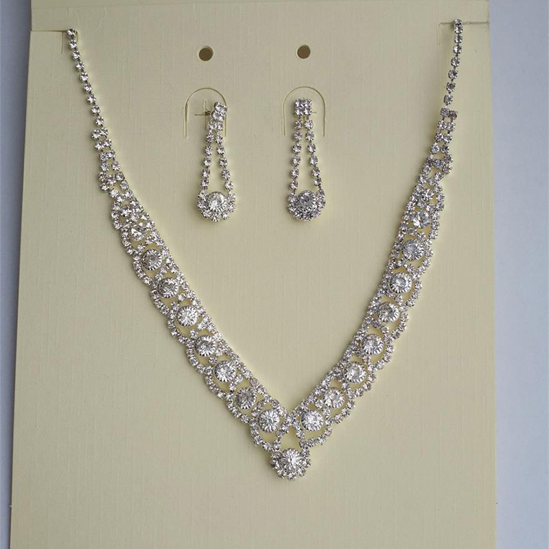 Rhinestone Crystal Bridal Jewelry Sets for Women Necklace Earrings Set Wedding Jewelrys Accessories