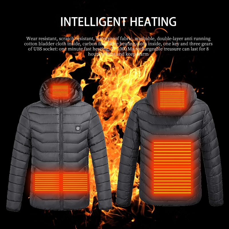 Winter hooded 4-place heating jacket USB intelligent heatings warm cotton clothes, Black
Winter hooded 4-place heating jacket USB intelligent heatings warm cotton clothes, Black