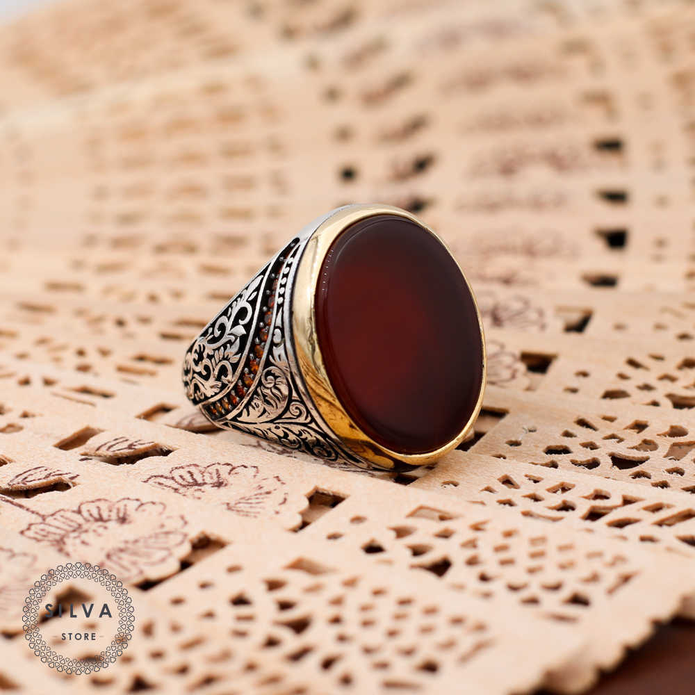 Agate Aqeeq 925 silver men's ring. Men's jewelry stamped with silver stamp 925 All sizes are available 210623