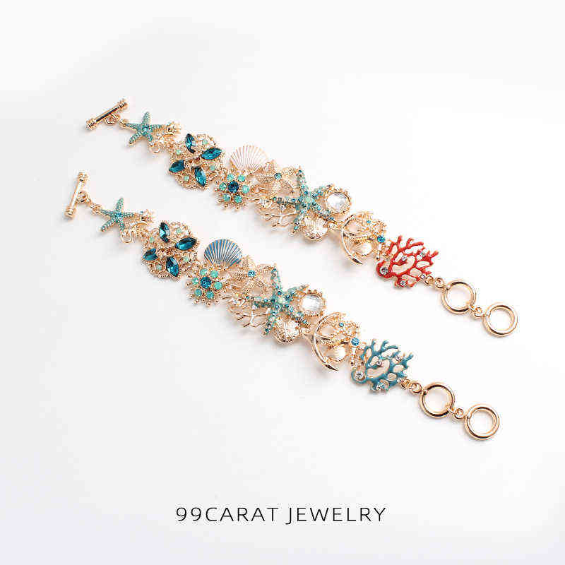 Ocean Starfish Coral Shape Shell Anchor Chain Alloy Stainless Steel Bracelet For Banquet Wear Gift Women Fashion 211124
