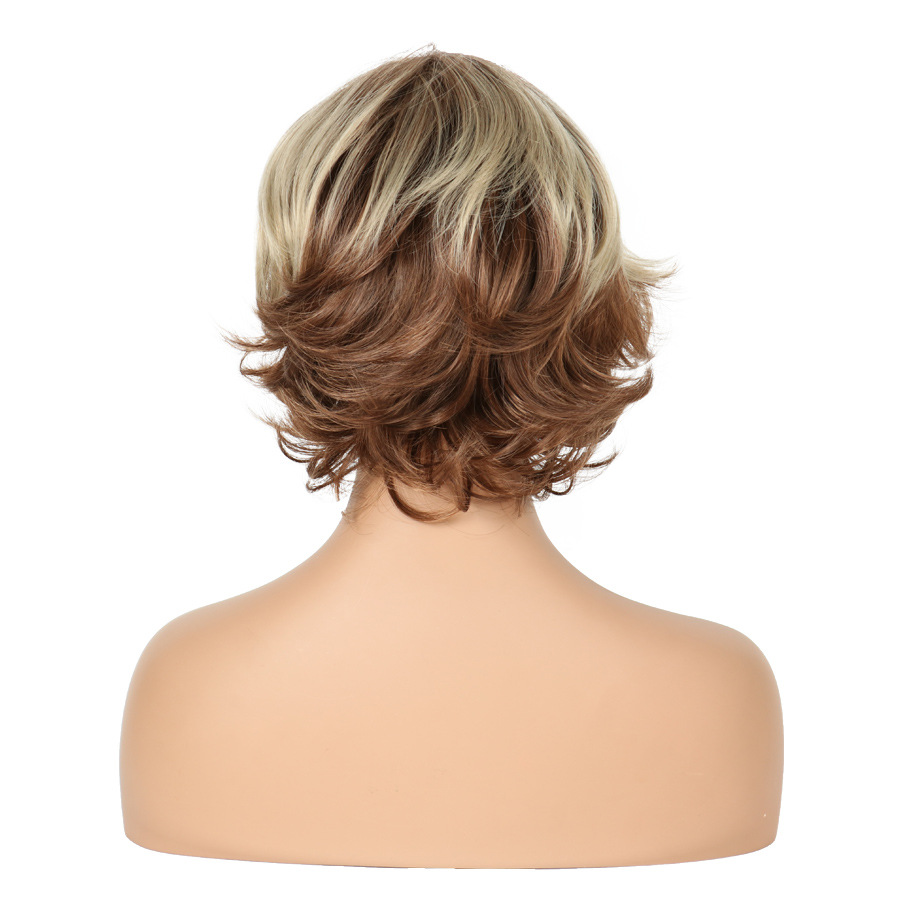Fashion New Hairstyle Short Natural Wave Curly Blond Brown Mixed wigs High temperature Hair wig