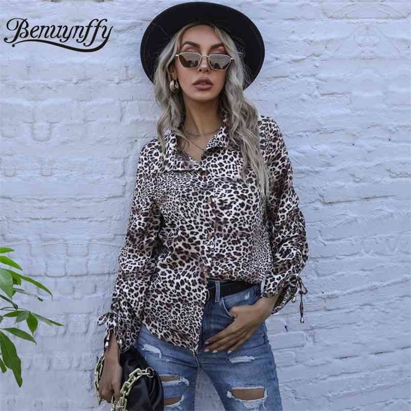 Turndown Collar Leopard Print Long Sleeve Shirt Women Spring Button Up Casual Ladies Tops and Blouses Style 210510