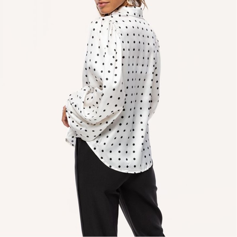 New Autumn Spring Cardigan Women Shirts White Black Polka Dot Blouse Women Tops Plus Size Lantern Sleeve Ladies Clothing 12372 210323