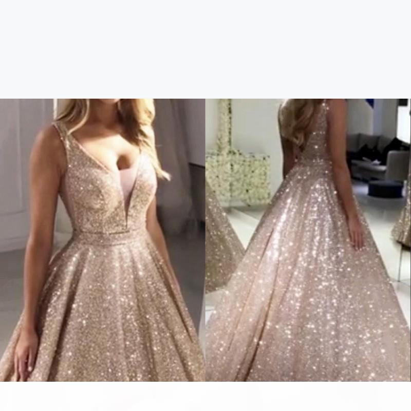 Vintage Rose Gold Sequined Prom Dresses V Neck Sparkling A-line Backless Evening Party Gowns Robe De Soiree, Orange
Vintage Rose Gold Sequined Prom Dresses V Neck Sparkling A-line Backless Evening Party Gowns Robe De Soiree, Orange