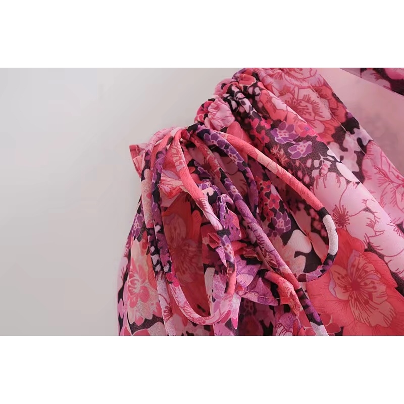 Romantic Ruched Package hips Floral Print Mini Dress Women Sexy Lacing up Tie Bow Collar Short Irregular Party Dresses Vestido 210429