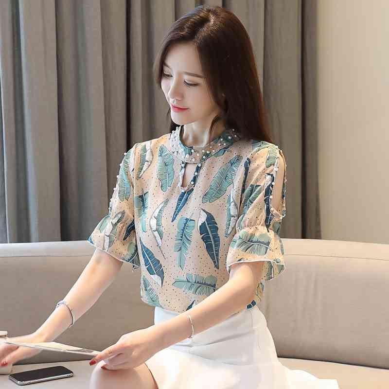 Casual Short Sleeve Print Tops Fashion Woman Blouses Clothes Summer Chiffon Blouse Shirt Blusa Feminina 8955 50 210506