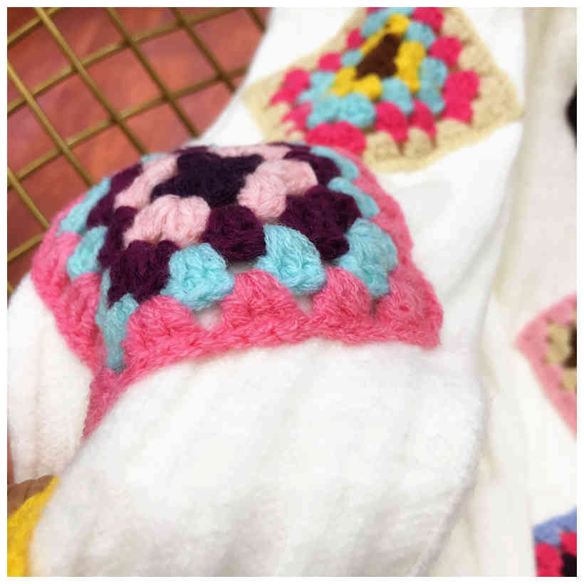 Retro Women Oversized Sweater Spring Argyle Embroidery O Neck Loose Handmade Hook Flower Pullovers Tops C-146 210522