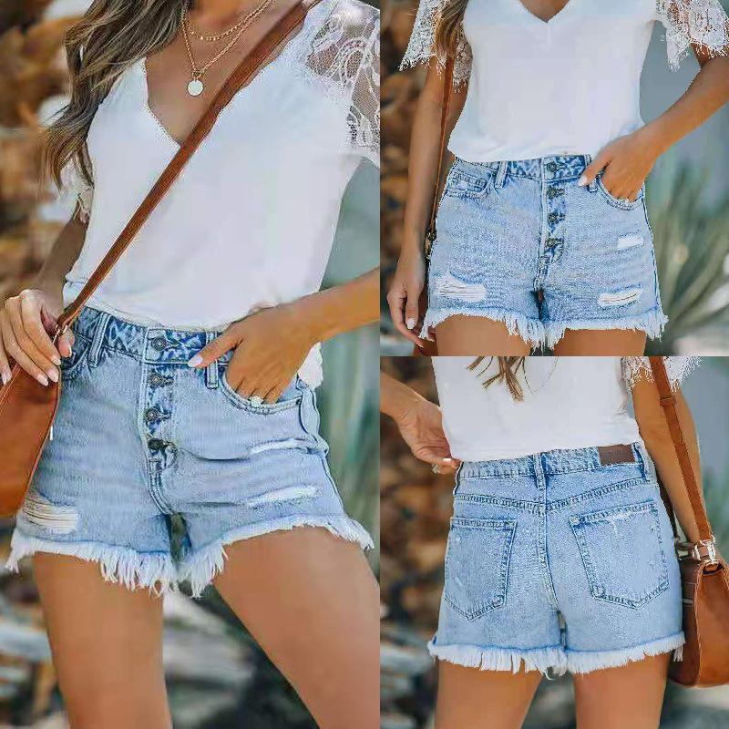 Women Jeans Casual Temperament Commuting Summer Washed Distressed Hole Pockets Multi-button Straight Mid-waist Denim Shorts Women, Blue
Women Jeans Casual Temperament Commuting Summer Washed Distressed Hole Pockets Multi-button Straight Mid-waist Denim Shorts Women, Blue