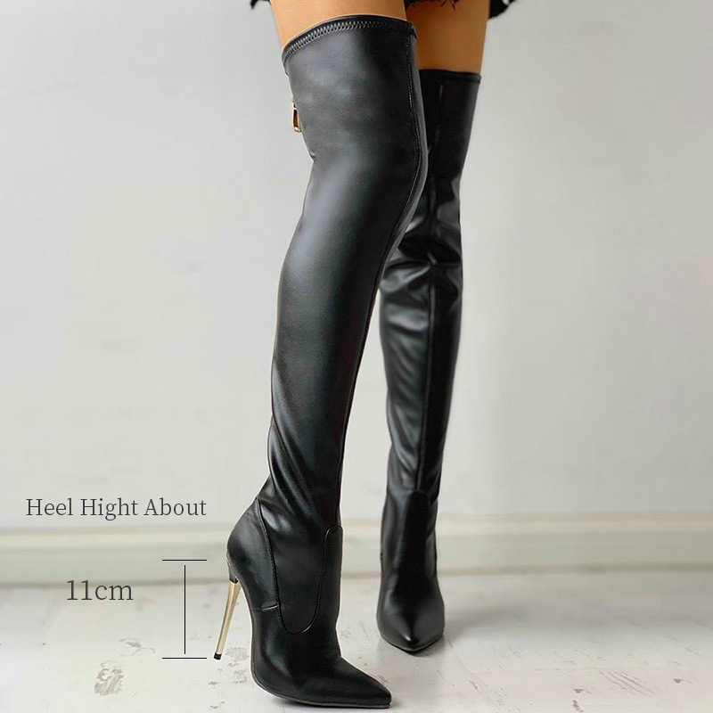 Black Sexy Woman High Heels Boots Women Over The Knee Boots Female Fashion Shoes Ladies Thigh High Boots 12cm Plus Size 43 211006 - view 3