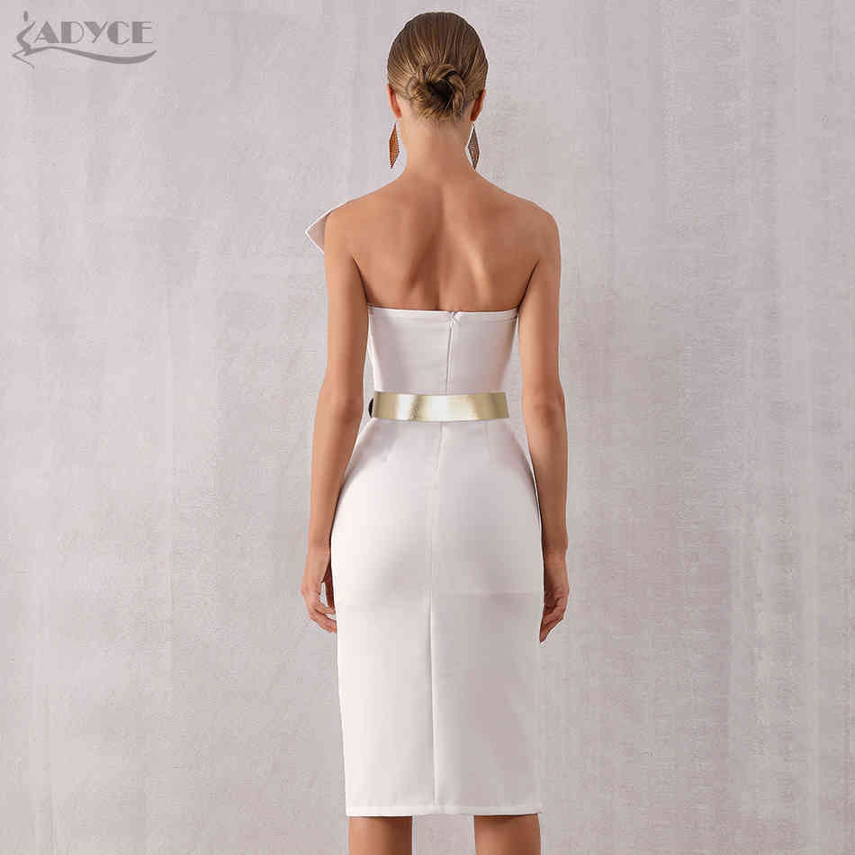 Summer Elegant White Women Celebrity Evening Party Dress Vestido Sexy Strapless Sleeveless Bow Midi Club Dresses 210423