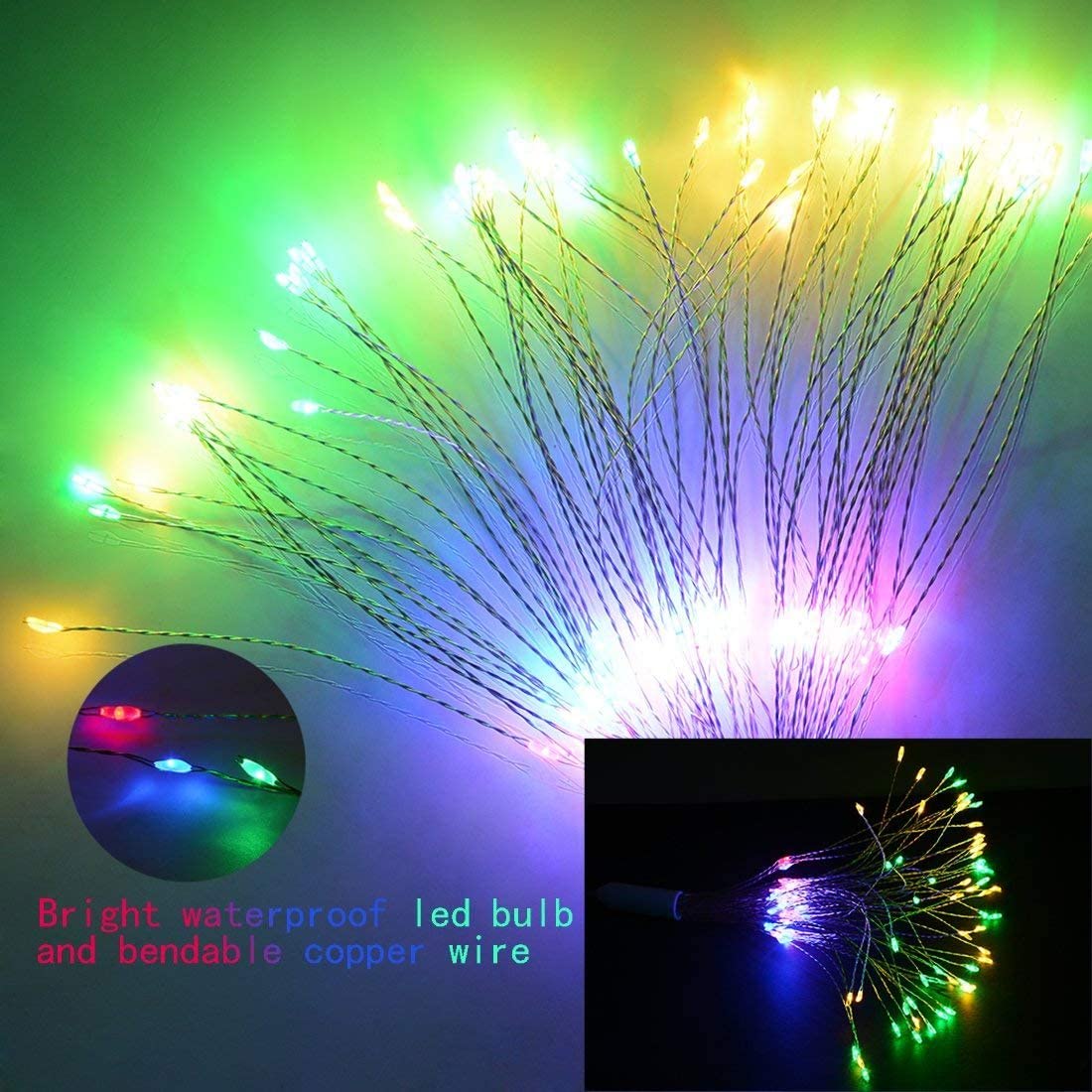String Lights 120 150 180 200 LED Firework Starburst Hanging Fairy Lights Waterproof 8 Modes with Remote for Christmas Wedding Party Patio Garden Deco