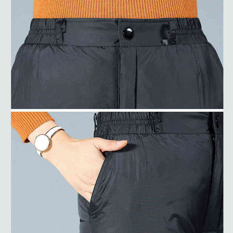 Oversize 5XL Warm Down Pants Women Fashion Plus Size Black High Waist Baggy Trousers Elegant Slim Fit Thick Cotton 211115