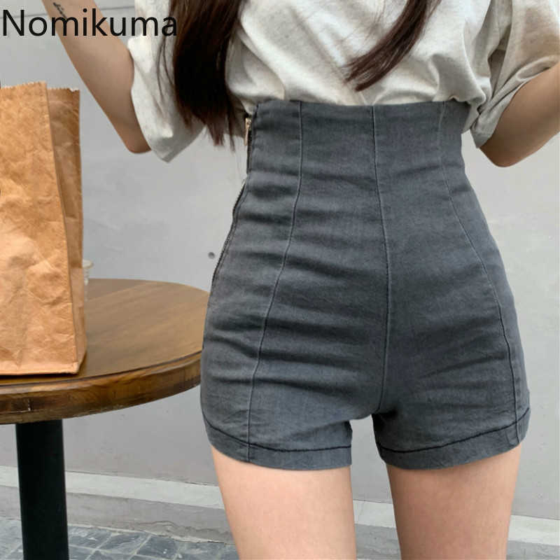 Nomikuma Side Zipper High Waist Shorts Women Solid Color Denim Short Pants Female Korean Fashion Bottoms Streetwear 3b140 210611