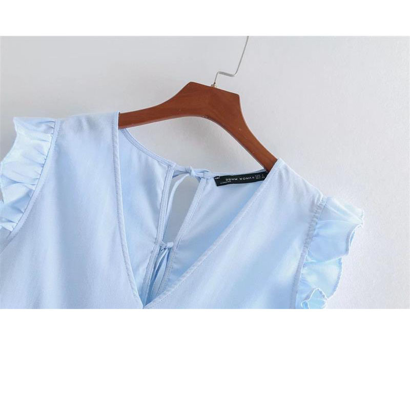 Summer Women's Shirt Loose Thin Wild V-neck Sleeveless Overlay Decorative Butterfly Sleeve 210507