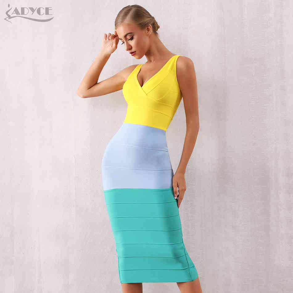 Summer Women Bodycon Bandage Dress Sexy V Neck Sleeveless Tank Club Celebrity Evening Party Vestidos 210423