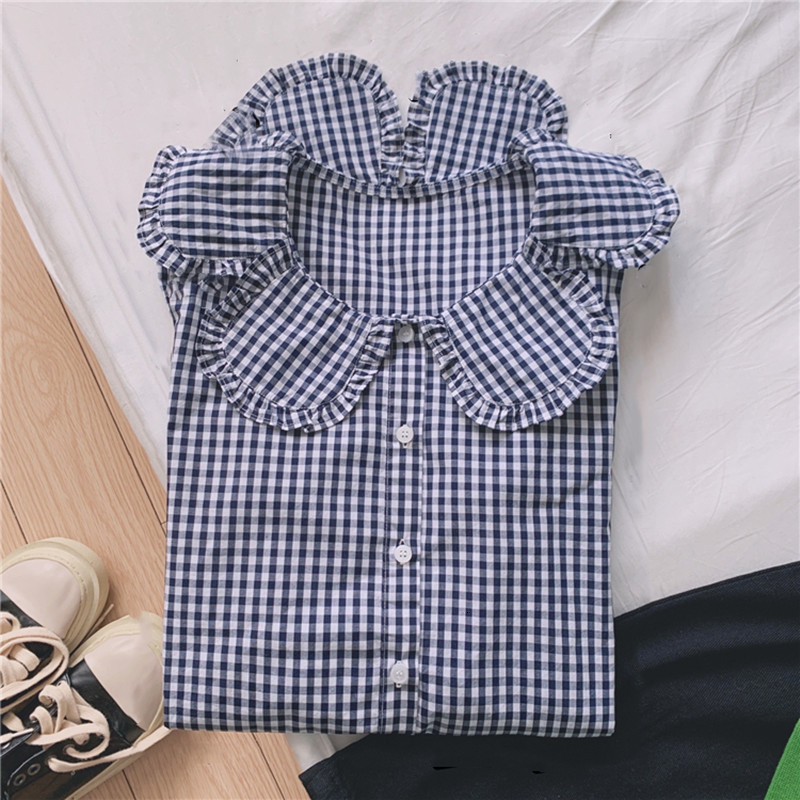 Women's Blouses & Shirts Lamtrip Unique Korean Design Blue Plaid Petal Shaped Kawaii Shirt Blouse Mori Girl VLGW, Dark blue
Women's Blouses & Shirts Lamtrip Unique Korean Design Blue Plaid Petal Shaped Kawaii Shirt Blouse Mori Girl VLGW, Dark blue