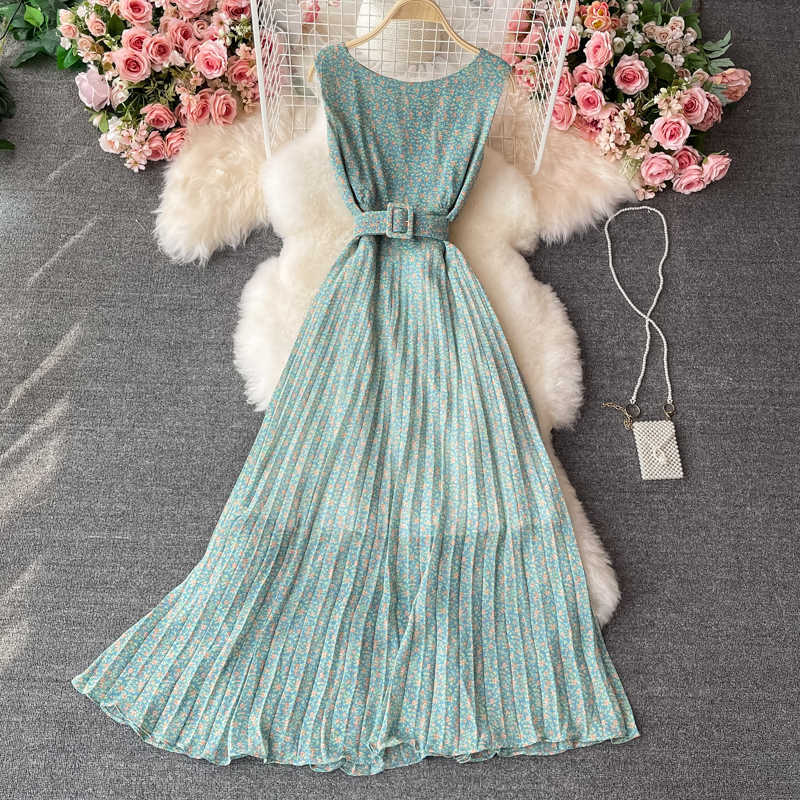 Summer Women Printed Chiffon Pleated Long Dress Vintage Round Neck Sleeveless High Waist Draped Vestidos With Sashes 2021 New Y0603, Light brown
Summer Women Printed Chiffon Pleated Long Dress Vintage Round Neck Sleeveless High Waist Draped Vestidos With Sashes 2021 New Y0603, Light brown
