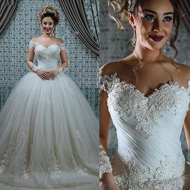 Princess Wedding Dresses Bridal Ball Gowns 2021 Appliques Lace Long Sleeve Tulle Vintage Bride Dress Vestidos De Novia Floor Length
