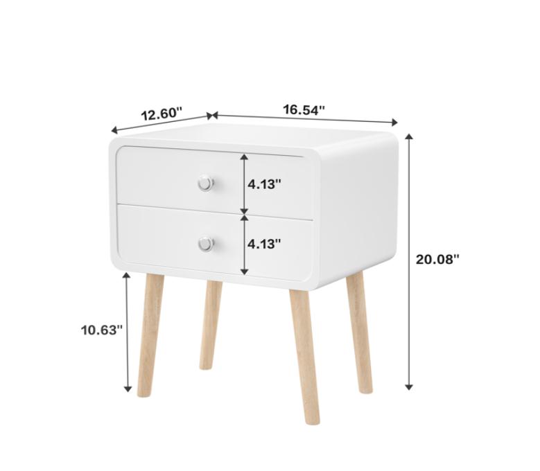 Bedroom Furniture Nightstand Round Corner Cabinet Bedside Table with 2 Drawers Suitable for Bedroom/Living Room/Side Table (White)