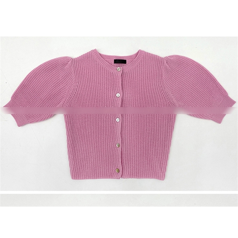 Short Knitted Cardigan Summer Puff Sleeve O-neck Knitwear Tops Causal Single Breasted Women Sweater Coat 6F219 210603