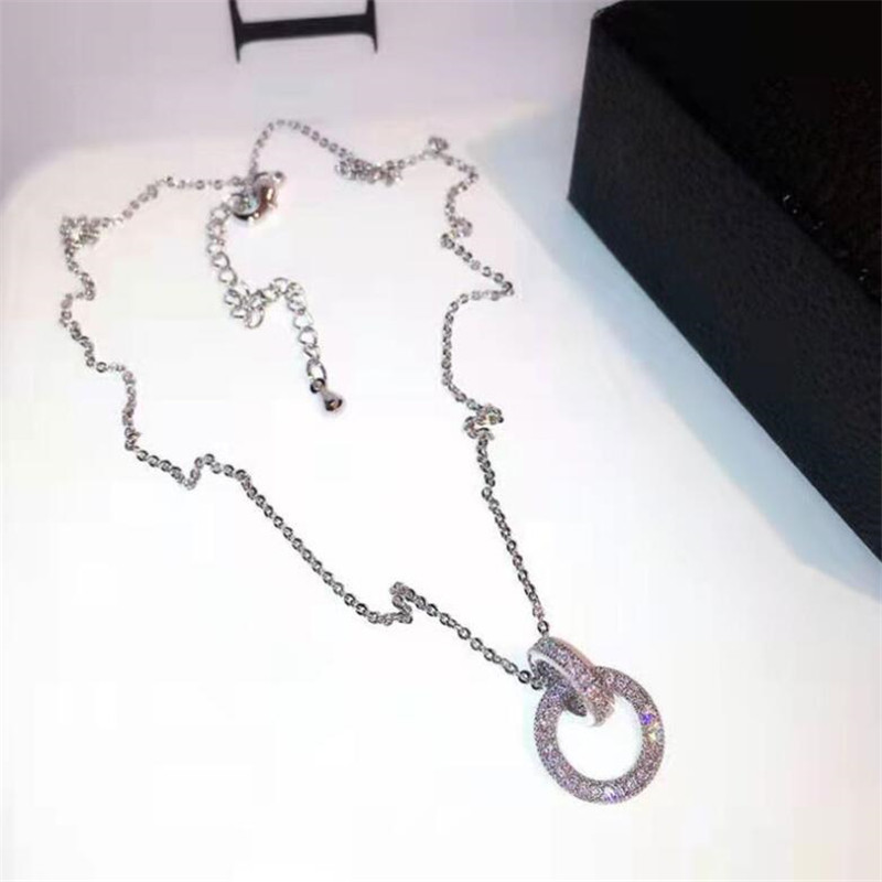 Choucong Brand Unique Circle Pendang Smple Fashion Jewelry 925 Sterling Silver Pave White CZ Diamond Gemstones Party Eternity Women Wedding Clavicle N