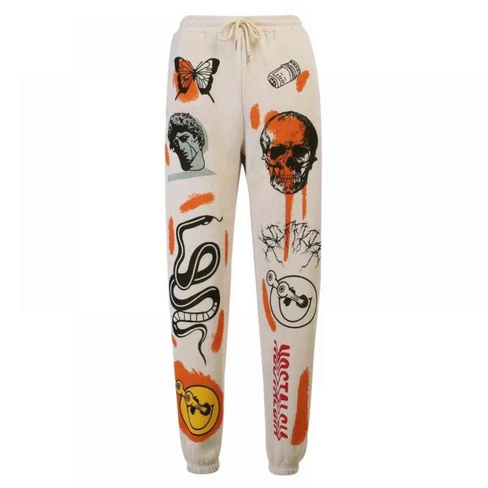 Women Sweatpants Harajuku Cartoon Printed Trousers Joggers Drawstring Cargo Pant Streetwear Casual Warm Sports Pants Autumn 211115