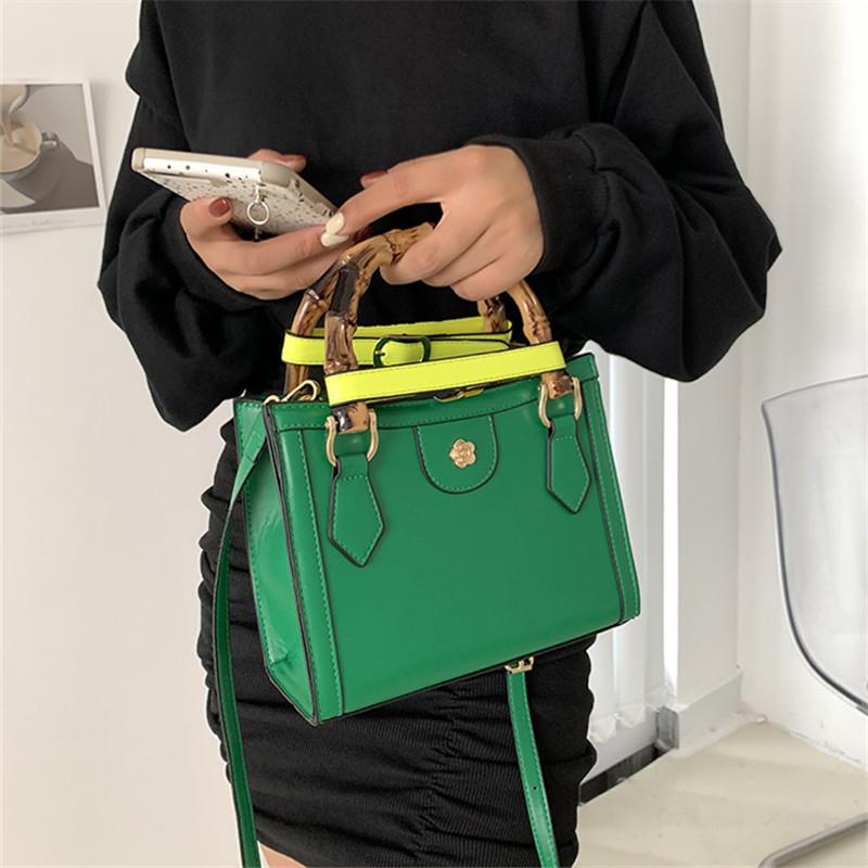 Evening Bags Vintage Square Crossbody Bag 2021 PU Leather Bamboo Handle Women's Designer Handbag Shoulder Messenger
