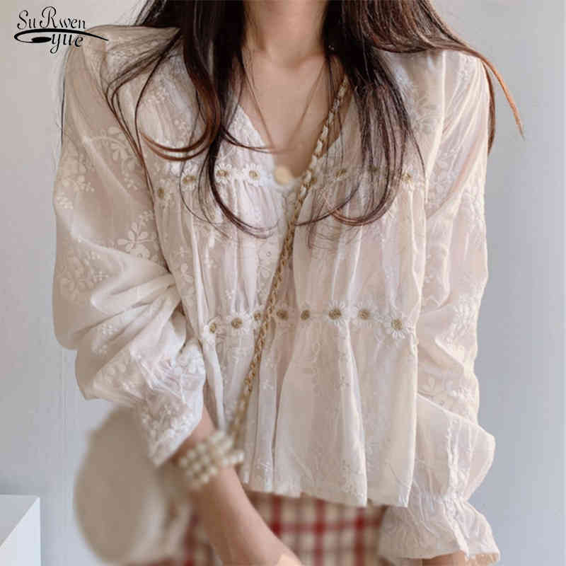 Korean Sweet Long Sleeve White Tops Spring Chic Hollow V-neck Blouse Women Fashion Flower Loose Ladies Shirt Blusas Mujer 13037 210521
Korean Sweet Long Sleeve White Tops Spring Chic Hollow V-neck Blouse Women Fashion Flower Loose Ladies Shirt Blusas Mujer 13037 210521