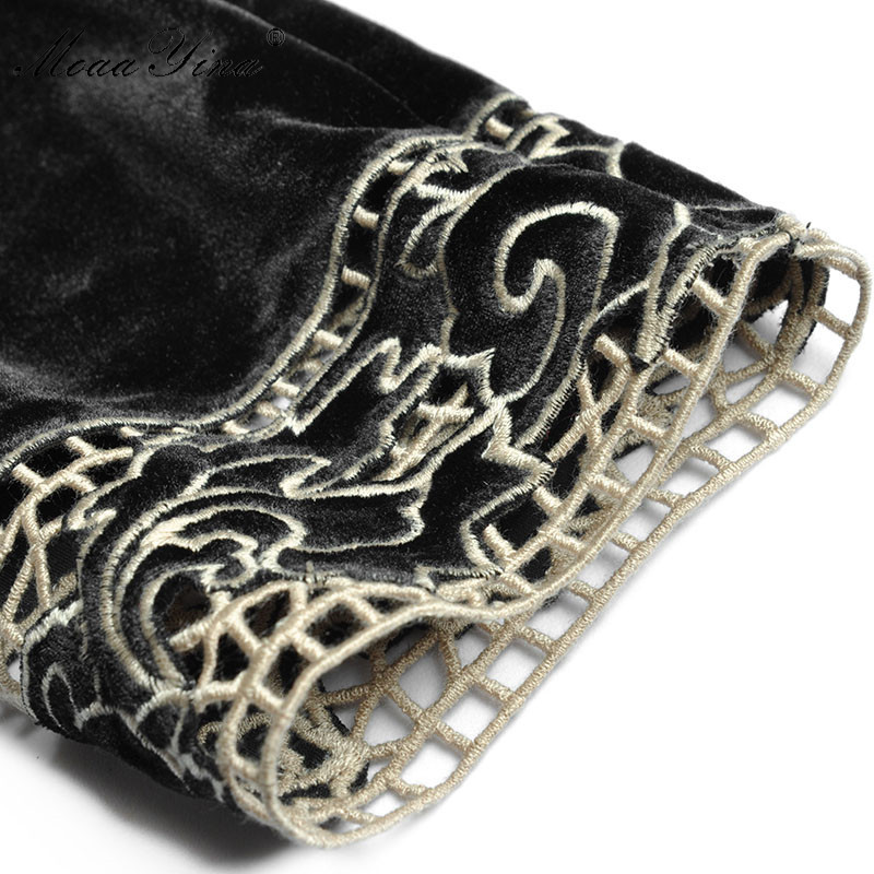 Fashion dress Spring Women Dress V-neck Long sleeve Vintage Embroidery Velvet Elastic waist Dresses 210524