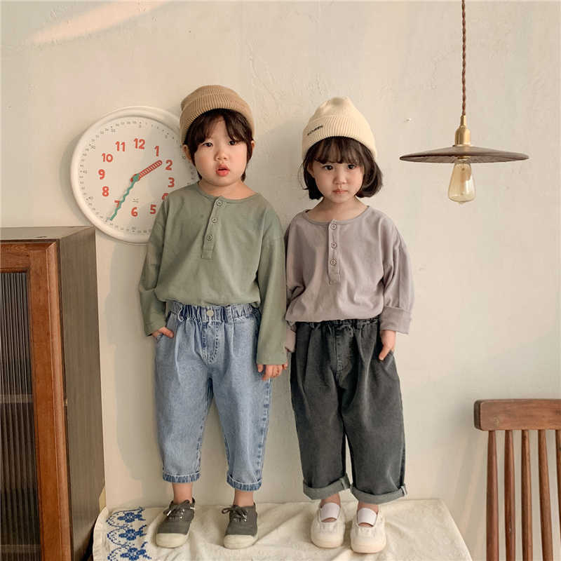 Korean style spring girls boys loose casual jeans 2-6 years kids children elastic all-match denim pants 210615