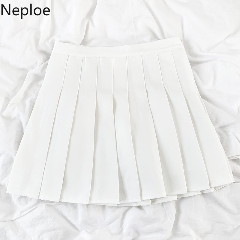 Neploe Japanese Mini Skirts Preppy Style Sweet Pleated Fladas Mujer High Waist Slim Saia Fashion All-match Jupe Women 95160 210422