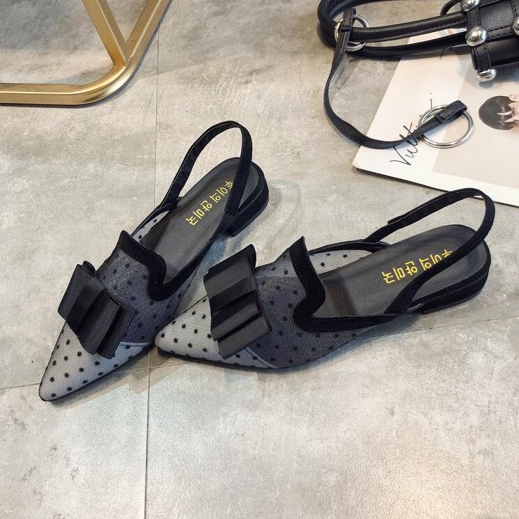 Flats Women Shoes Sandals Summer Casual Beach Flat Fashion Bow, Black