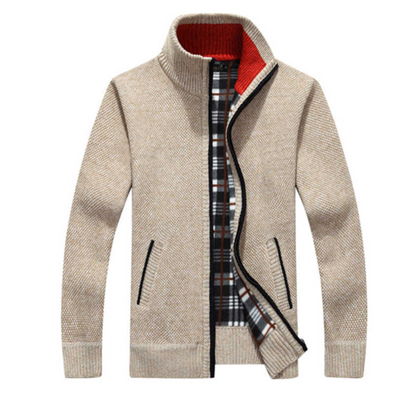 4XL 5XL Mens Fleece Sweate Autumn Winter Warm Cashmere Dress Slim Fat Wool Zipper Casual Sweater Men Knitted Coat AG1383 211008