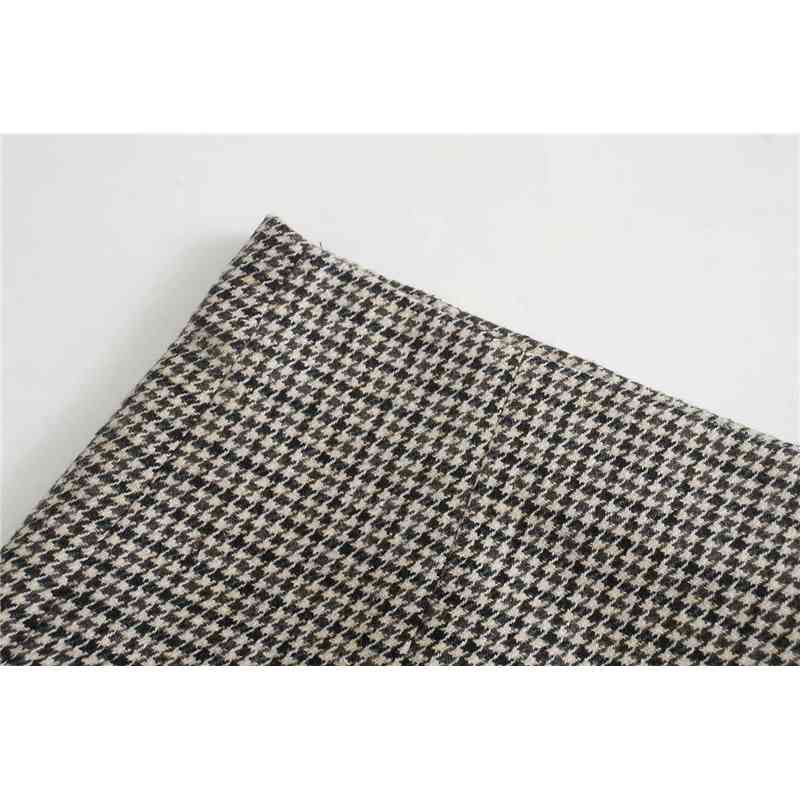 Elegant Women Khaki Plaid Skirts Fashion Ladies High Waist Streetwear Female Chic Woolen A-Line Mini 210430