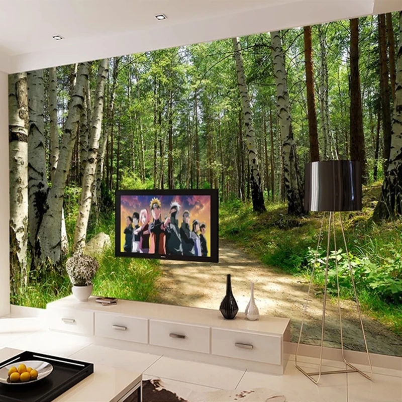 Custom Murals Wallpaper 3D Green Forest Birch Path Photo Wall Painting Living Room TV Sofa Background Decor