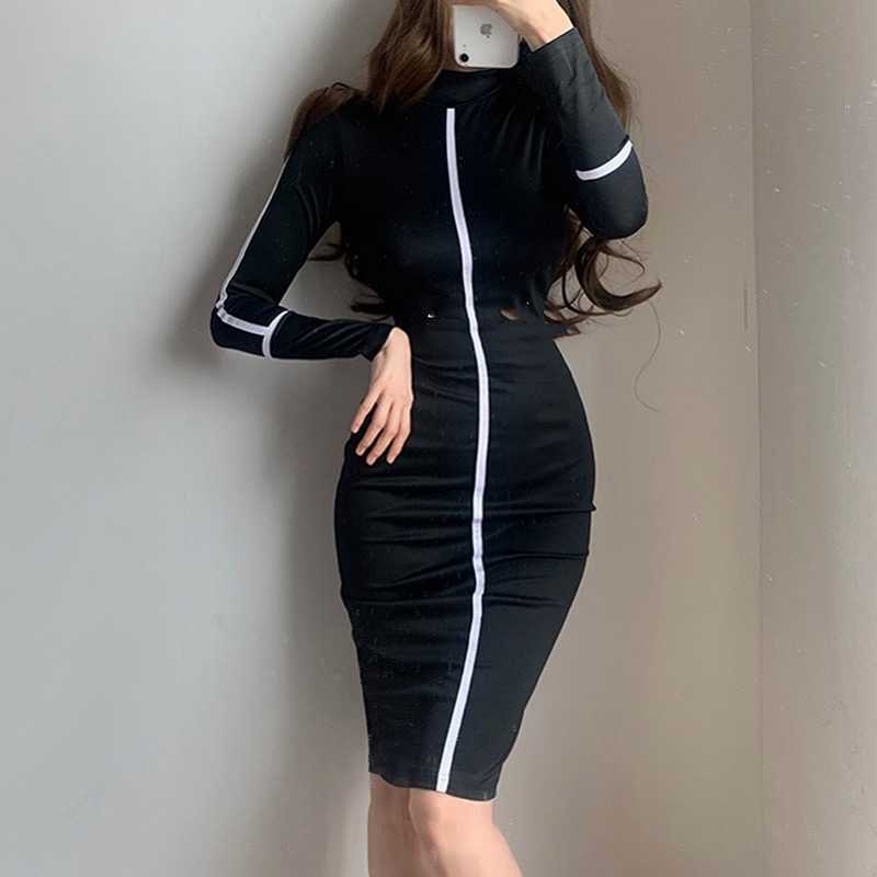 small high-necked long-sleeved high-waisted dress female black and white contrast color Slim bag hip midi Kardashian 210604, Khaki
small high-necked long-sleeved high-waisted dress female black and white contrast color Slim bag hip midi Kardashian 210604, Khaki