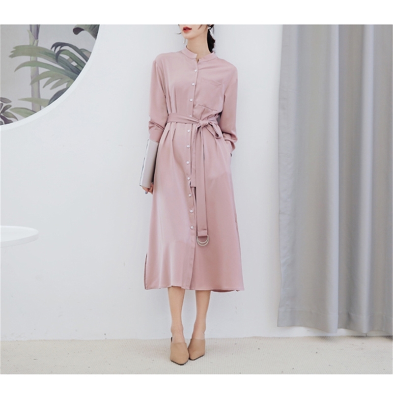 Women Casual Shirt Dress Solid Pink Color Long Dresses Loose Split Vestidos Fashion 210608
Women Casual Shirt Dress Solid Pink Color Long Dresses Loose Split Vestidos Fashion 210608