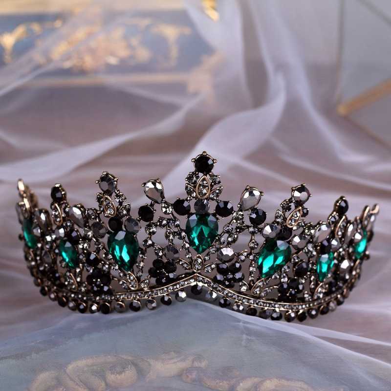 Baroque Bronze Black Green Crystal Bridal Tiaras Crown Vintage Diadem for Brides Headbands Wedding Hair Accessories 210707