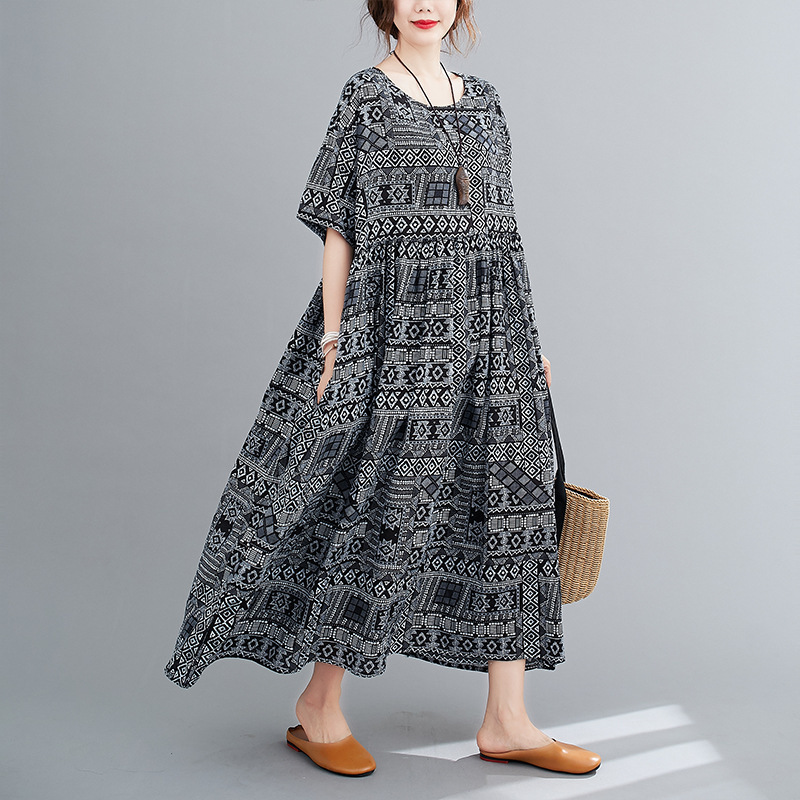 Johnature Summer Loose Retro Print O-neck Short Sleeve Plus Size Dress Simple Leisure Comfortable Women Pullover Dress 210521, Black
Johnature Summer Loose Retro Print O-neck Short Sleeve Plus Size Dress Simple Leisure Comfortable Women Pullover Dress 210521, Black