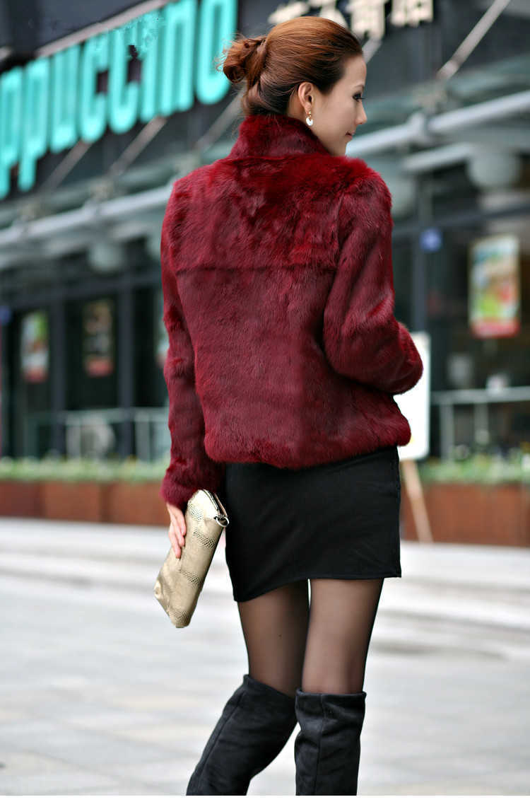 Genuine Real Rabbit Fur Coat Women Full Pelt Vintage Jacket Winter Party Waistcoat Customized Big Size Stand Collar WFP267 211018