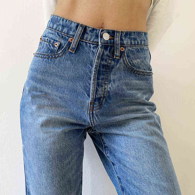 Women's Jeans Baggy Jeans For Women Mom Jeans High Waist Blue Loose Washed Fashion Straight Denim Pants Vintage Streetwear 211112