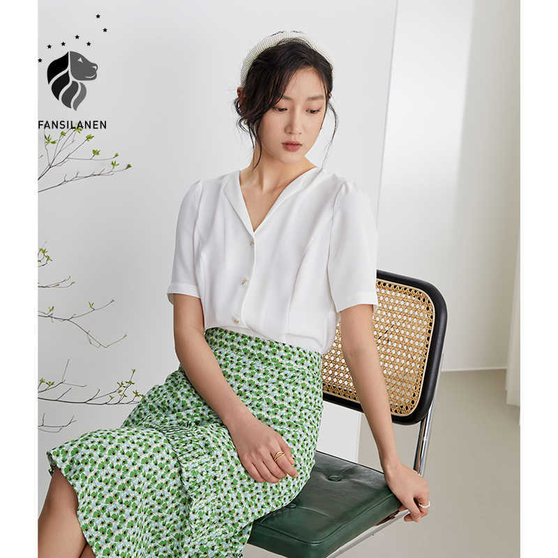 FANSILANEN Office Lady French Casual Shirt White Women Summer Short Sleeve V-neck Chiffon Top Womens Tops Drop 210607
FANSILANEN Office Lady French Casual Shirt White Women Summer Short Sleeve V-neck Chiffon Top Womens Tops Drop 210607