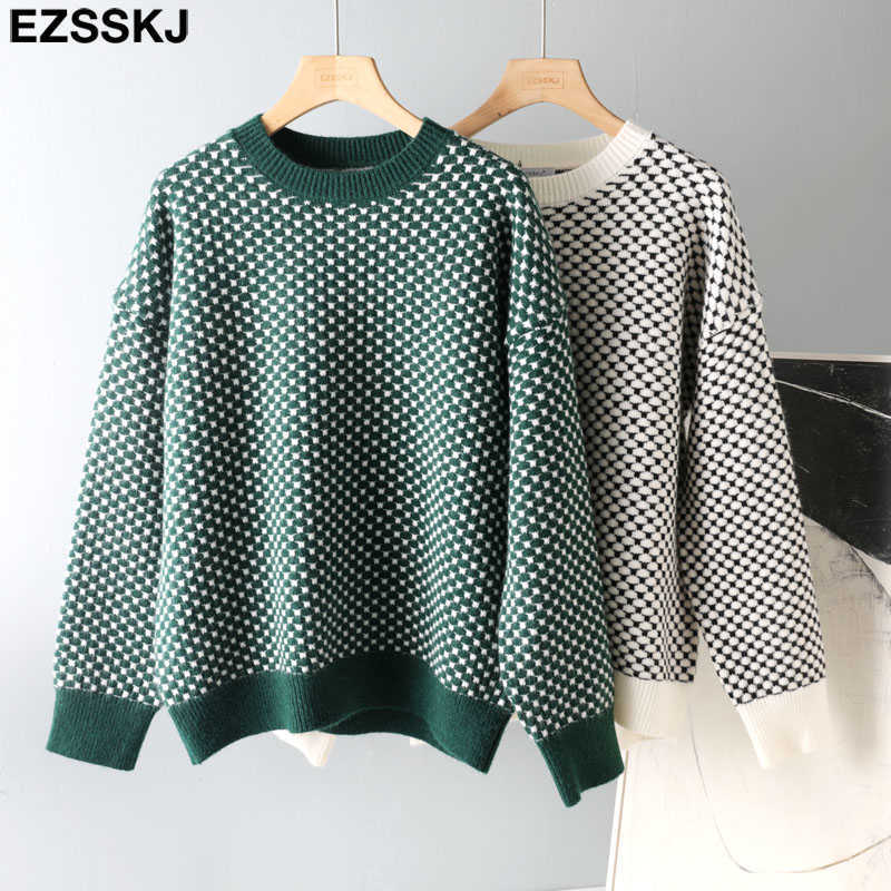oversize blue dot Sweater Pullovers Women winter autumn thick O-neck chic sweater long sleeve top 211018